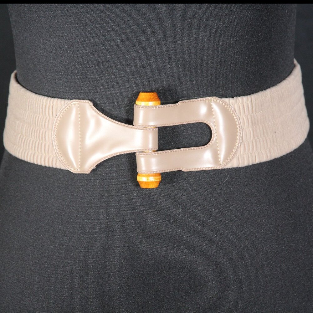 Trendy Vintage Wide Elastic/Stretchy Belt with Wooden Fastener